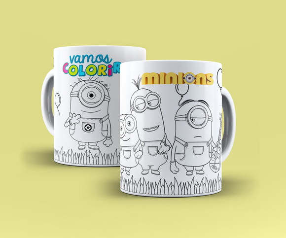 Caneca Porcelana Minions para colorir