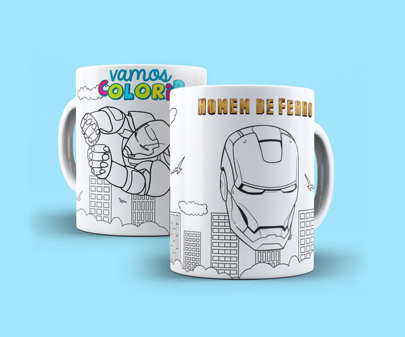 Caneca Porcelana Homem de Ferro para colorir