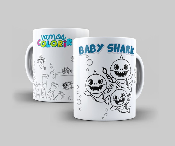 Caneca Porcelana BabyShark para colorir