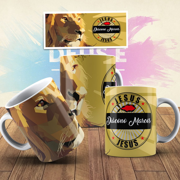 Caneca Porcelana Leão de Judá Personalizada com Nome