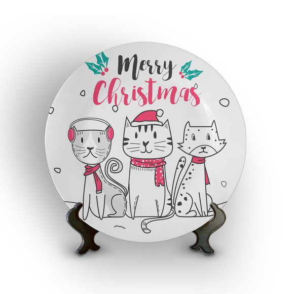 Prato Decorativo Natal com Gatinhos