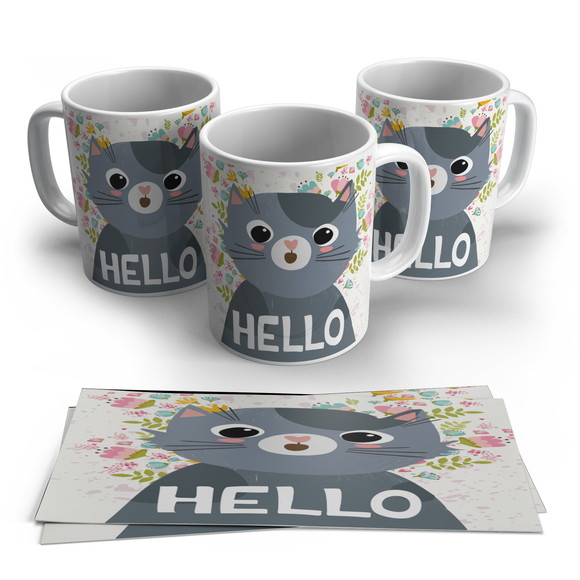 Caneca Porcelana Gatinho Hello