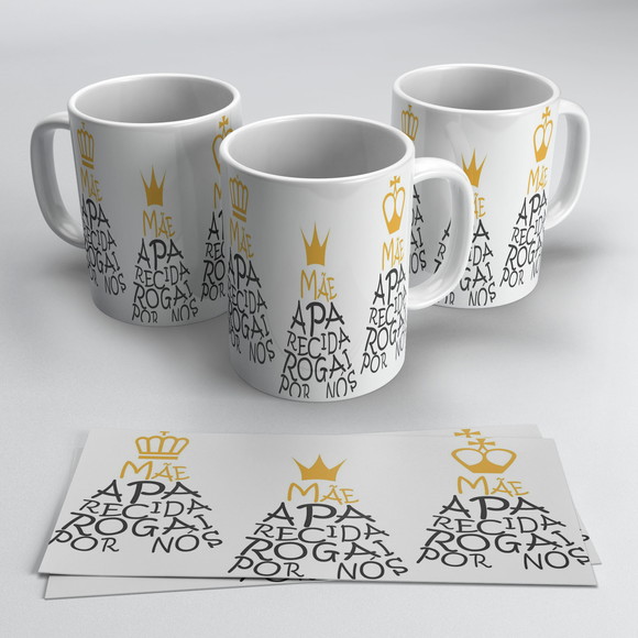 Caneca Porcelana Mãe Aparecida Rogai por Nós