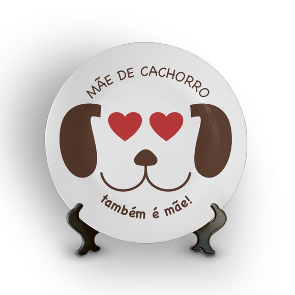 Prato Porcelana Decorativo Mãe de Cachorro