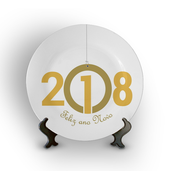 Prato Porcelana Decorativo Feliz 2018