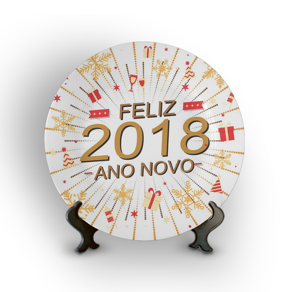 Prato Porcelana Decorativo Feliz Ano Novo