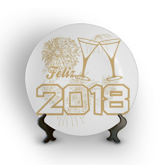 Prato Porcelana Decorativo Feliz 2018