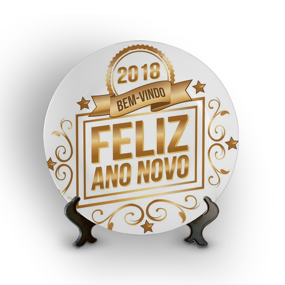 Prato Porcelana Decorativo Feliz Ano Novo