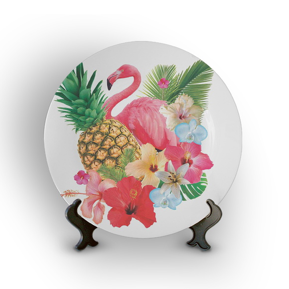 Prato Porcelana Decorativo Tropical