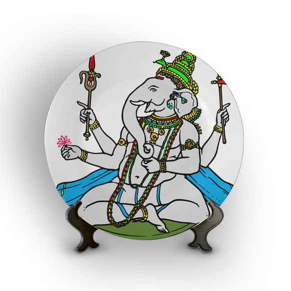 Prato Porcelana Decorativo Ganesha