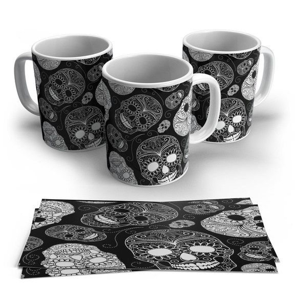 Caneca Porcelana Caveiras Mexicanas