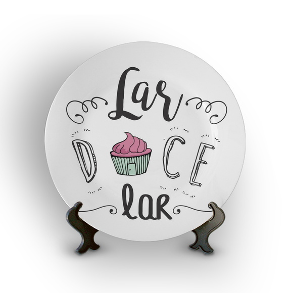 Prato Porcelana Decorativo Lar Doce Lar