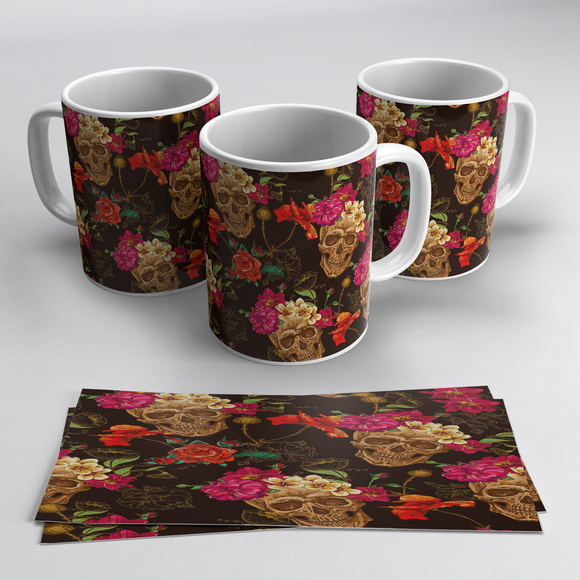 Caneca Porcelana Caveiras Mexicanas