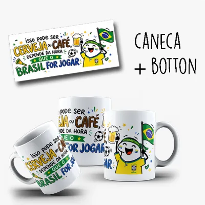 Caneca + Botton Kit Torcedor Do Brasil - Copa Do Mundo Caneca 325ml (1 unidade)