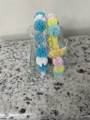 Kit tiara infantil pom pom