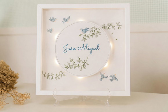 Quadro Porta Maternidade com Luz de Led Família Passarinhos