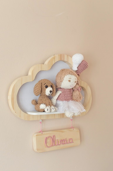 Quadro Porta Maternidade Menina com Cachorrinho