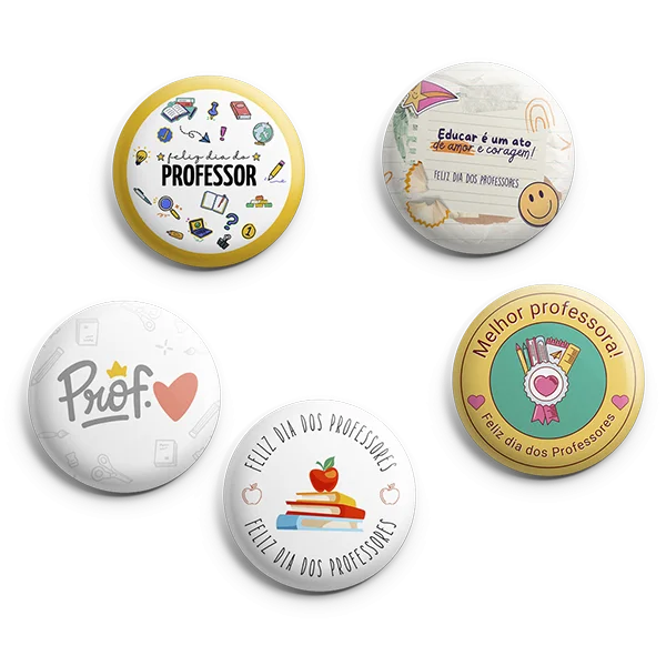 Kit 5 Bottons Dia Dos Professores - Botum / Boton / Broche (3,5cm & 4,5cm)