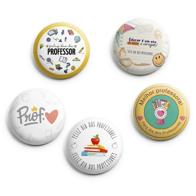 Kit 5 Bottons Dia Dos Professores - Botum / Boton / Broche (3,5cm & 4,5cm)