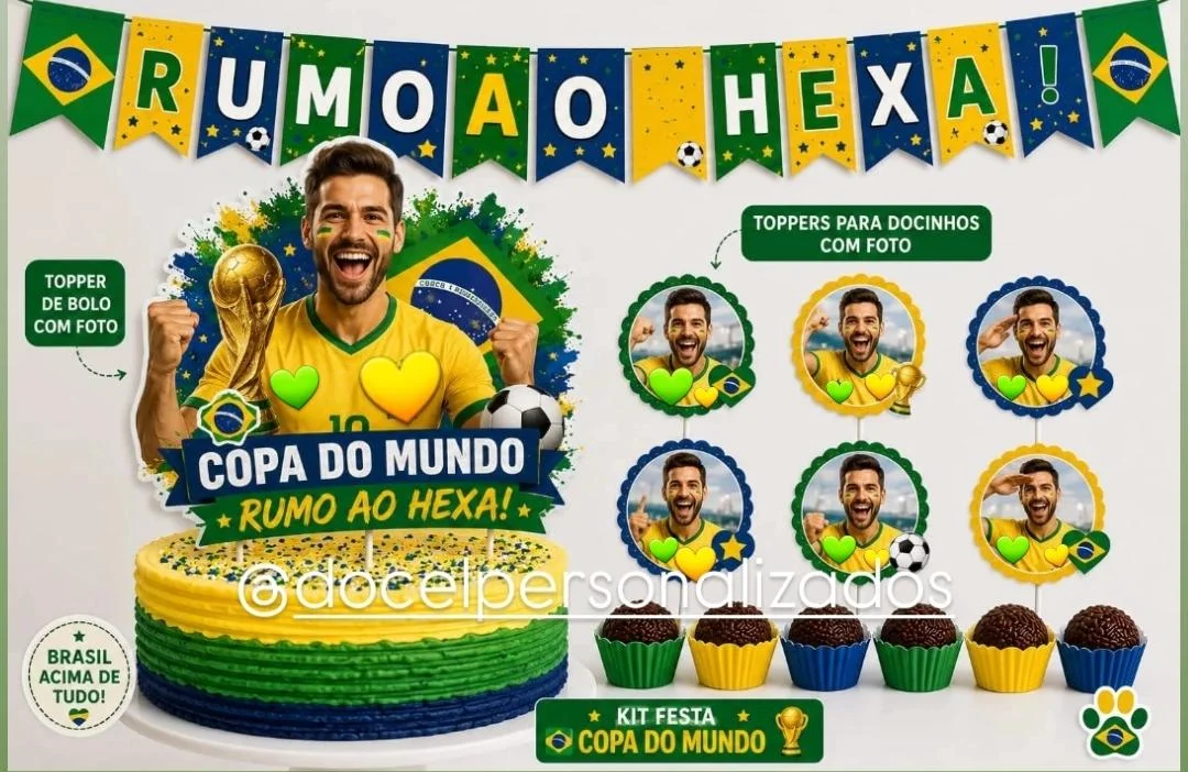 Kit festa só um bolinho Copa do Mundo aniversário, mesversário, decoração copa