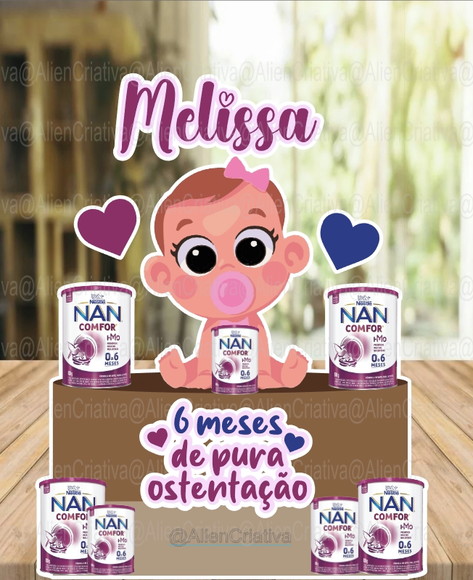 Topo de Bolo Leite Nan Menina (mesversario)