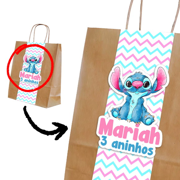 Sacola Kraft Stitch e Angel com Faixa e Aplique 3d