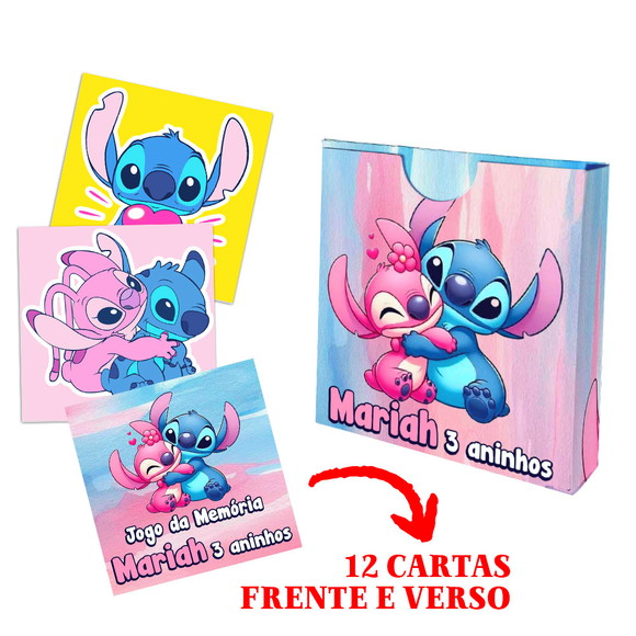 Jogo da Memória Infantil Stitch e Angel Rosa com Caixinha