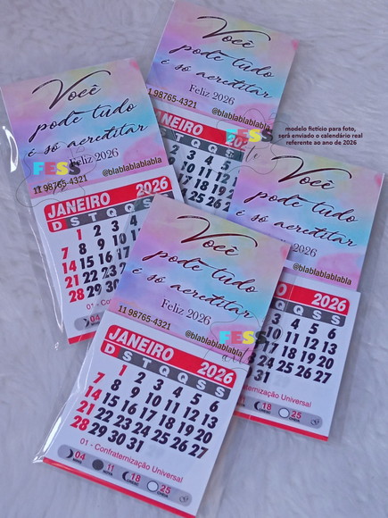 Mini Calendário Folhinha Imã Geladeira Personalizada 2026
