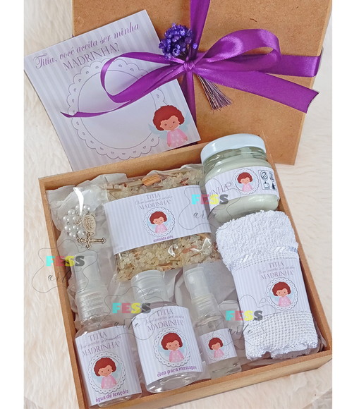 Presente Kit Caixa Convite Batizado Madrinha Padrinho Spa