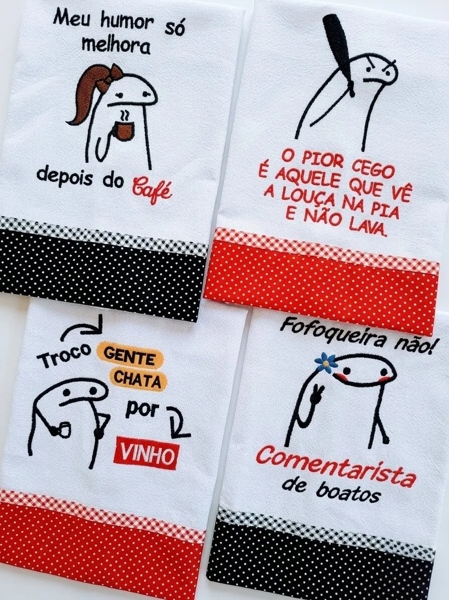 Kit 5 Panos de Prato Bordados Memes Frases Engraçadas - Imagem 6