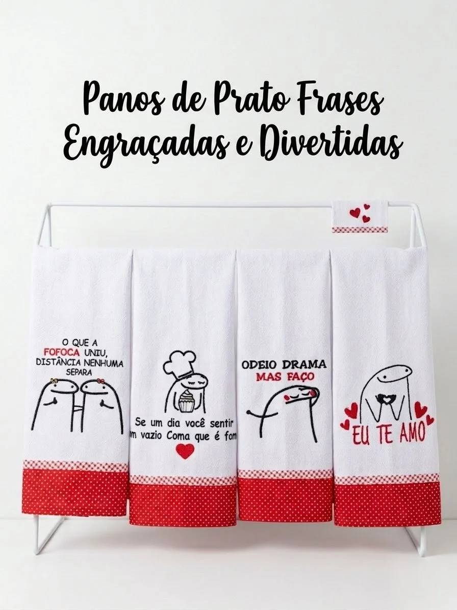 Kit 5 Panos de Prato Bordados Memes Frases Engraçadas - Imagem 1