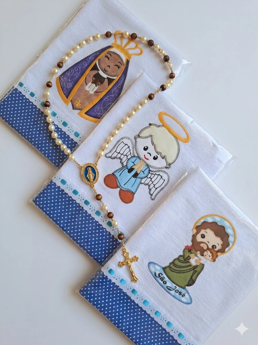 Kit 10 Panos de Prato Patchwork Religiosos com Passa Fita - Imagem 5