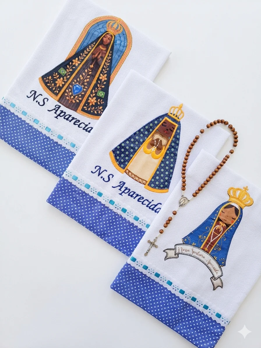 Kit 10 Panos de Prato Patchwork Religiosos com Passa Fita - Imagem 4