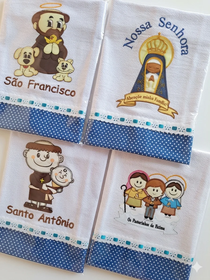 Kit 10 Panos de Prato Patchwork Religiosos com Passa Fita - Imagem 1