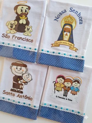 Kit 10 Panos de Prato Patchwork Religiosos com Passa Fita