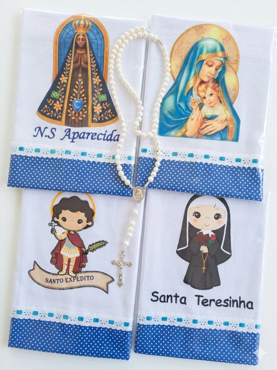 Kit 10 Panos de Prato Patchwork Religiosos com Passa Fita - Imagem 6