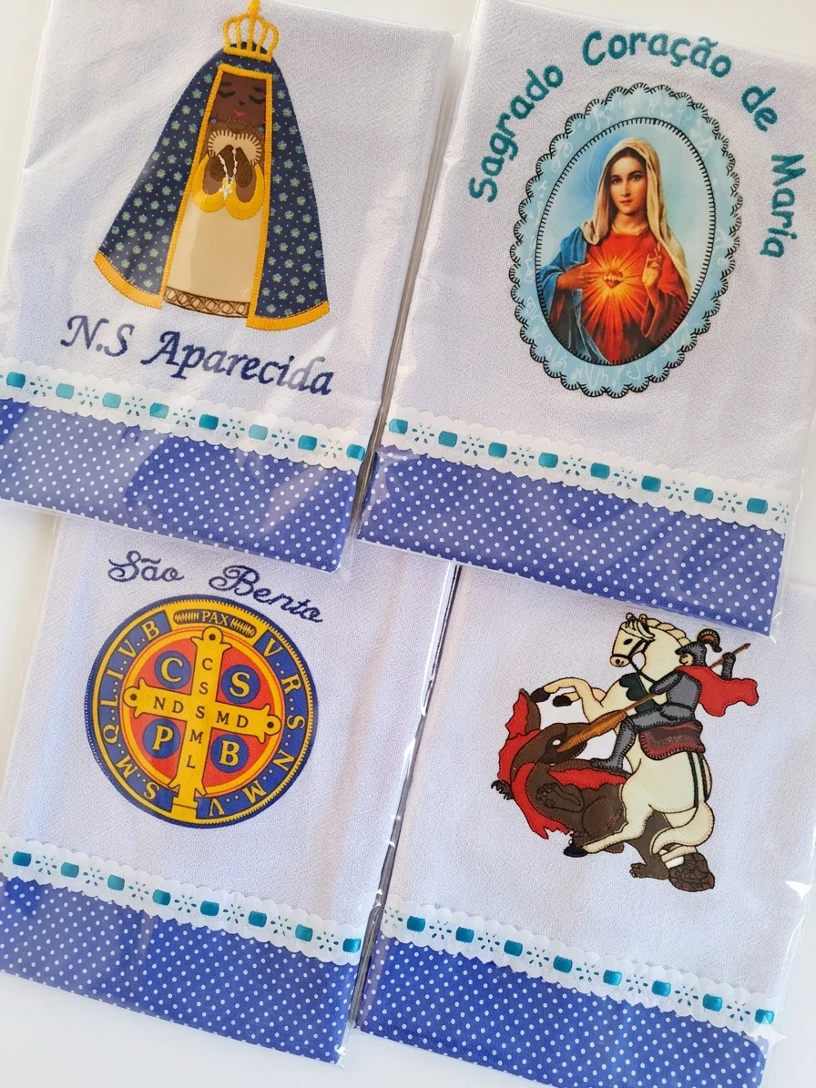 Kit 10 Panos de Prato Patchwork Religiosos com Passa Fita - Imagem 2