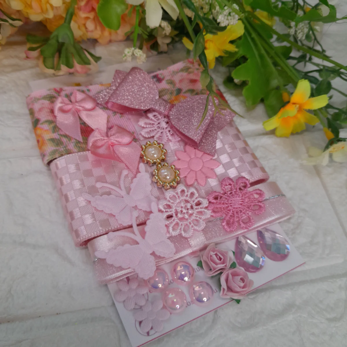 Cartela Única Aviamentos Coordenados Rosa - Kit Fracionado Scrapbook e Artesanato - Imagem 1