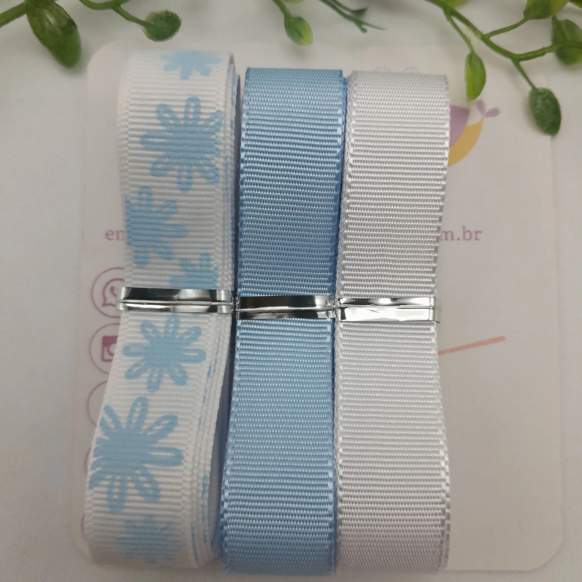 Kit de Fitas Gorgurão Floral Azul e Branco - Margaridas Azuis