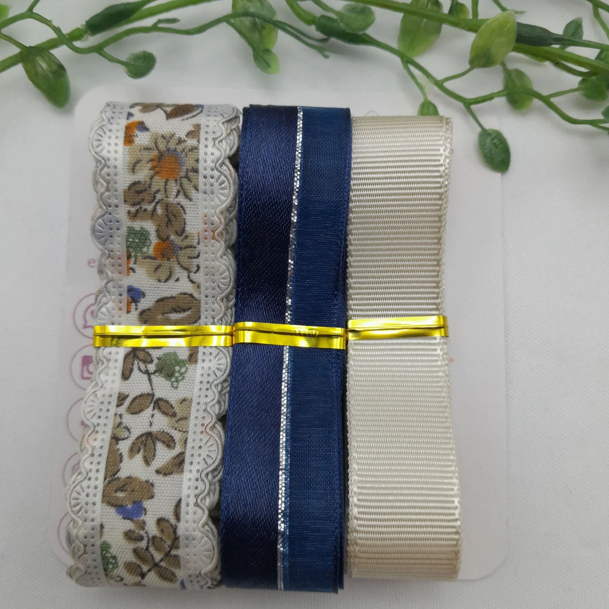 Kit de Fitas Estampa Flores Coloridas Azuis, Laranja e Bege Escuro - Imagem 4