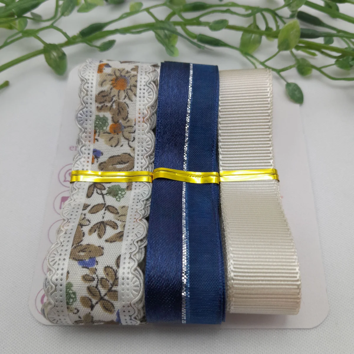 Kit de Fitas Estampa Flores Coloridas Azuis, Laranja e Bege Escuro