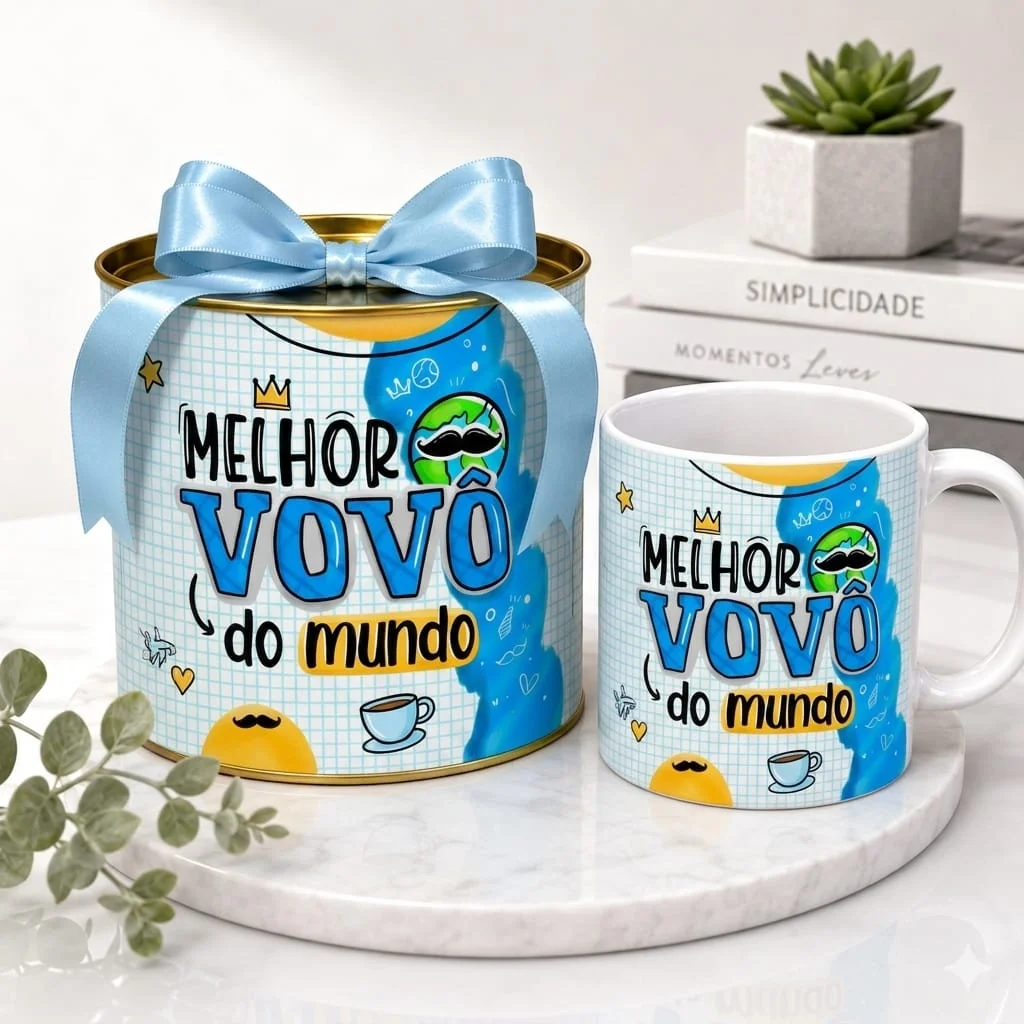 Caneca De Porcelana Mais Tubo Lata Personalizada Melhor Vovô Do Mundo - Imagem 2