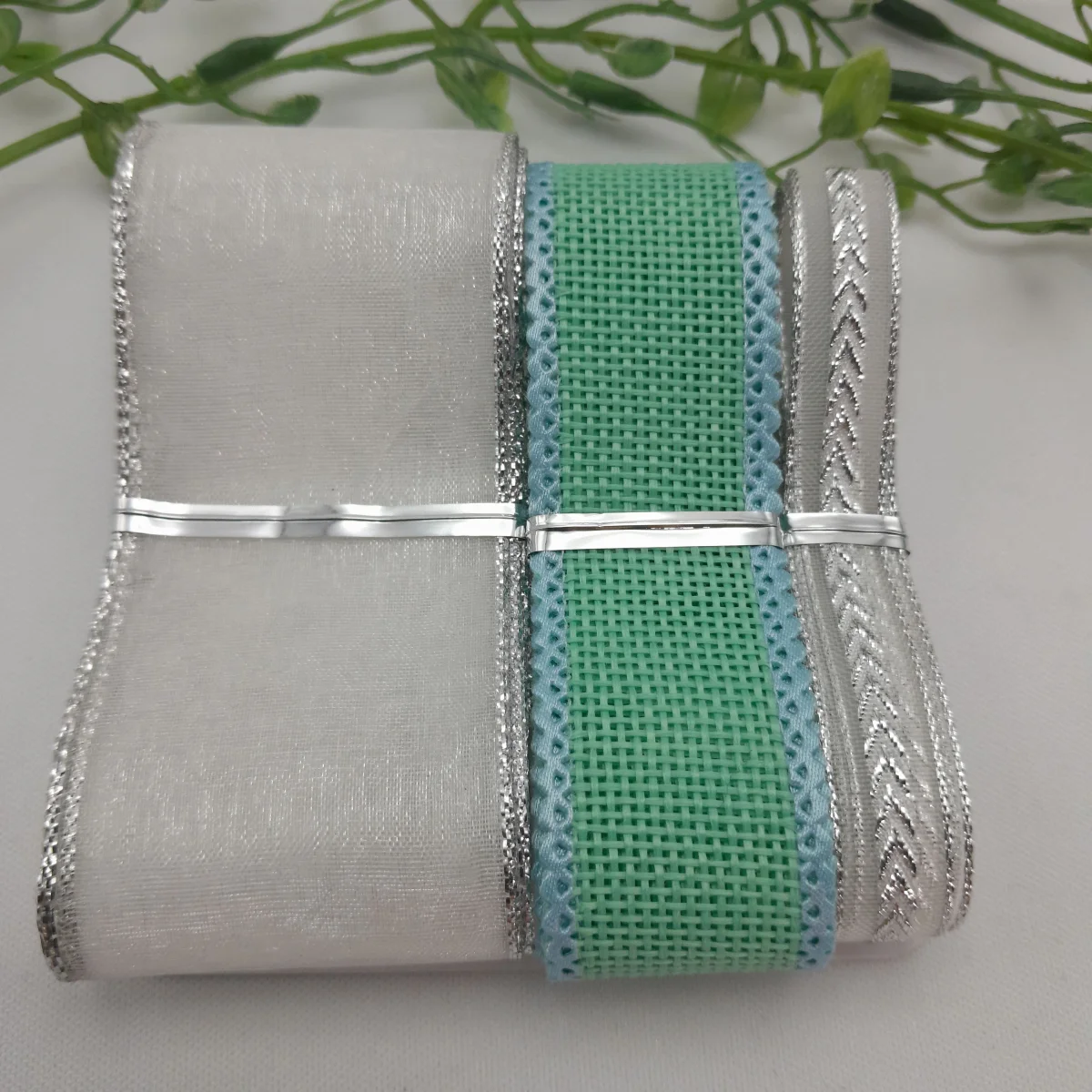 Kit de Fitas Cores Coordenadas Branco, Juta Verde e Prata - Imagem 3