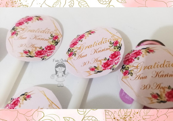 25 Topper's Rosa com Dourado 4cm de Diâmetro - Imagem 3
