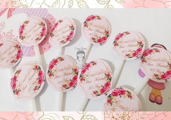 25 Topper's Rosa com Dourado 4cm de Diâmetro - Imagem 2