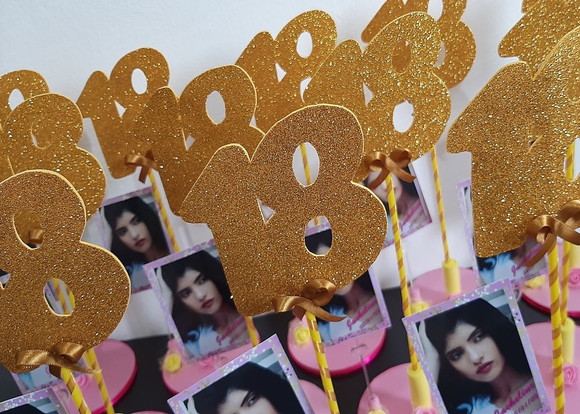 Centro de Mesa 18 Anos com Glitter e Foto - Imagem 5