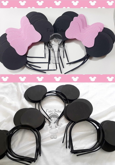 Kit 30 Tiaras Minnie Rosa ou Vermelha e 10 Tiaras Mickey
