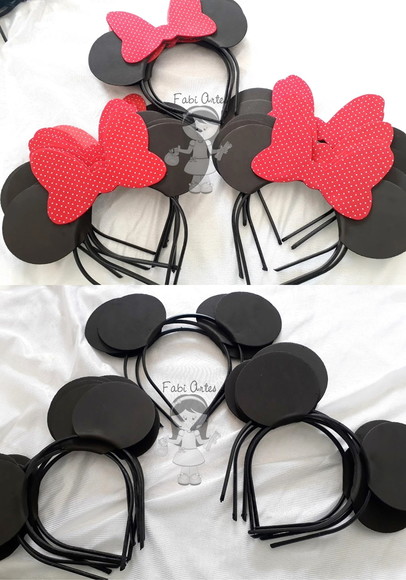 Kit 50 Tiaras Minnie Laço Vermelho e 50 Tiaras Mickey