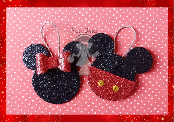 Minnie e Mickey Enfeite de Natal em Glitter