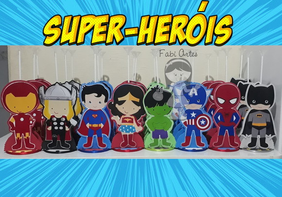 Super Heróis Centros de Mesa Porta Guardanapos e Pega Balão